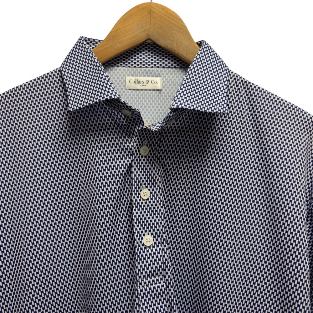 Collars & Co. Men's Size Large Blue Geometric Dress Collar Golf Polo Shirt euc